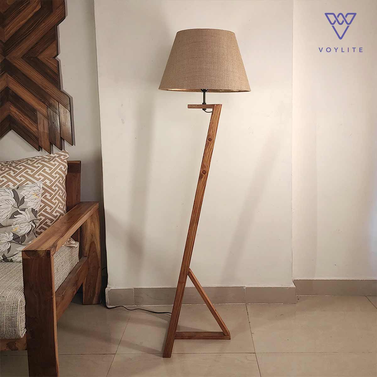 Angular Wooden Floor Lamp